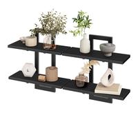 HOOBRO Étagères Flottantes, Étagères Murales de 38 cm, Lot de 2, Étagères Murales à 2 Niveaux, Étagères Suspendues pour Salon, Chambre, Salle de Bain, Cuisine, Noir EBK32BJ01