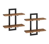 HOOBRO Étagères Flottantes, Étagères Murales de 38 cm, Lot de 2, Étagères Murales à 2 Niveaux, Étagères Suspendues pour Salon, Chambre, Salle de Bain, Cuisine, Marron Rustique et Noir EBF32BJ01