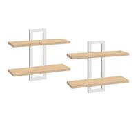 HOOBRO Étagères Flottantes, Étagères Murales de 38 cm, Lot de 2, Étagères Murales à 2 Niveaux, Étagères Suspendues pour Salon, Chambre, Salle de Bain, Cuisine, Couleur Bois et Blanc EWN32BJ01