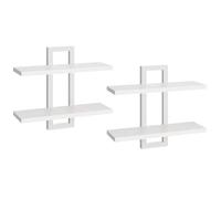 HOOBRO Étagères Flottantes, Étagères Murales de 38 cm, Lot de 2, Étagères Murales à 2 Niveaux, Étagères Suspendues pour Salon, Chambre, Salle de Bain, Cuisine, Blanc EWW32BJ01