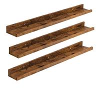 HOOBRO Étagères Flottantes, Étagères Murales, Lot de 3, Étagères Suspendues de 90 cm avec barrières surélevées et Attaches Invisibles, pour Salle de Bain, Chambre, Bureau, Marron Rustique EBF90BJ01