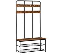 HOOBRO Grand Porte-Manteau, Meuble d’Entrée, avec Banc et Étagère à Chaussures 2 Niveaux, avec 12 Crochets, 100 x 35,5 x 182 cm, pour Couloir, Chambre, Style Industriel, EBF05MT01