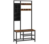 HOOBRO Grand portemanteau, Vestiaire, Meuble d’entrée avec 6 pochettes de rangement et 9 Crochets Amovibles, Étagère à Chaussures à 3 Niveaux, 80 x 30 x 180 cm, Marron Rustique et Noir EBF24MT01