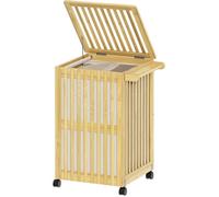 HOOBRO HOOBRO Panier à Linge 2 Compartiments, 120 L, Panier de Rangement Amovible pour Linge sur Roulettes, Bambou