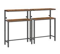 HOOBRO Lot de 2, Table d’Entrée à 2 Niveaux, Table de Canapé de Style Industriel, pour Petits Espaces, Couloir Étroit, Salon, Hauteur Réglable de 80 à 100 cm, Marron Rustique et Noir EBF96XGP201