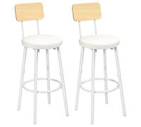 HOOBRO Lot de 2 Tabourets de Bar avec Dossier, Chaises de Bar rembourrés en PU, Chaises Hautes avec Repose-Pieds, pour Cuisine, Salon, Bar, Pieds Réglables, Blanc et Couleur Bois EWN31BY01G2