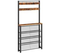 HOOBRO Meuble d’Entrée Étroit de 20 cm avec Rangement à Chaussures et Crochets, Porte-Manteau Multifonctionnel, pour Couloir, Entrée, Derrière la Porte, Marron Rustique et Noir EBF20MT01