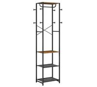 HOOBRO Meuble d’Entrée, Porte-Manteaux avec Étagères à Chaussures, Étagère de Rangement 2-en-1, Meuble d’Entrée avec 3 étagères, 8 crochets et tringle, Marron Rustique et Noir EBF04YM01