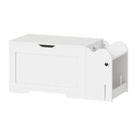 HOOBRO Meuble de Rangement, Banc de Rangement Blanc avec Couvercle, Charnières à Ralentisseur, Coffre à Abattant et Niche Latérale, Charge Max 100 kg, pour Chambre, Salon, Entrée EWT148CW01