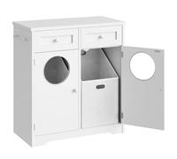 HOOBRO Meuble de Salle de Bain pour Linge Sale, Panier à Linge Double Compartiments inclinés, Placard de Rangement sur Pieds, avec 2 Ouvertures, Blanc EWT36XY01