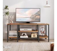 HOOBRO Meuble TV avec Rangement, pour Téléviseur de 55 Pouces, Console Multimédia pour Salon avec Étagères Ouvertes, Centre de Divertissement, Style Industriel, Marron Rustique et Noir EBF57DS01