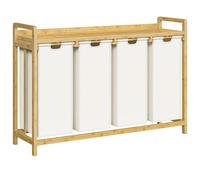 HOOBRO Panier à Linge 4 Compartiments, Corbeille à Linge Sale, 4 x 43 L, Sac à Linge en Tissu Oxford Amovible, Étagère, Cadre en Bambou, pour Chambre, Buanderie, Salle de Bains, Bambou EYL83XY01