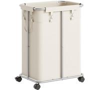 HOOBRO Panier à Linge à Roulettes, Chariot à Linge, Chariot de Tri de 170 L avec Sacs Amovibles, Sacs en Toile Oxford, Structure Métallique, pour Chambre et Buanderie, Blanc Cassé ESW05XY01