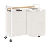 HOOBRO Panier à Linge, Corbeille à Linge Sale, Rangement 2 Compartiments, 2 Sacs en Tissu Oxford Amovibles, Étagère, 2 x 49,5 L, 70 x 30 x 77 cm, Blanc et Couleur Boisée EWN72XY01