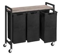 HOOBRO Panier à Linge, Corbeille à Linge Sale, Rangement 3 Compartiments, 3 Sacs en Tissu Oxford Amovibles, Étagère, 3 x 39,8 L, 84 x 33 x 74,5 cm, Grège et Noir EBG38XY01G1