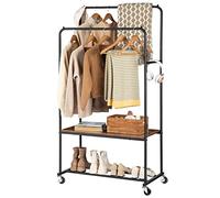 HOOBRO Portant à Vêtements Double Barre, Porte-manteau avec Étagère, Penderie, Portant Vetement Solide avec Roulettes, Style Industriel, pour Chambre, Dressing, Marron Rustique et Noir EBF22LY01
