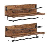 HOOBRO Porte-Bouteilles de Vin Murals Lot de 2, Porte-Bouteilles Suspendus, Porte-Verres, pour Salon, Salle à Manger, Cuisine, Marron Rustique et Noir EBF28BJ01