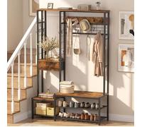 HOOBRO Porte-Manteau avec Banc à Chaussures, Meuble d’EntrÉe avec ÉtagÈre À Chaussures pour Couloir, Salon, Marron Rustique
