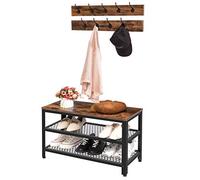 HOOBRO Porte-Manteau avec Banc, Vestiaire, Meuble d'Entrée, Portemanteau avec 9 Crochets, Banc et Étagère à Chaussures, Cadre en Métal, Industrie, pour Couloir, entrée, Marron foncé-Noir EBF17MT01
