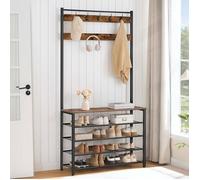HOOBRO Porte-Manteau, Vestiaire, Meuble Entrée avec Étagère à Chaussures à 5 Niveaux, pour Entrée, Industriel, Marron Rustique