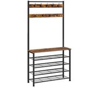 HOOBRO Porte-Manteau, Vestiaire, Meuble Entrée avec Étagère à Chaussures à 5 Niveaux, pour Entrée, Industriel, Marron Rustique EBF80MT01G2