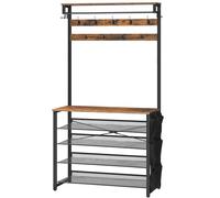 HOOBRO Porte-Manteau, Vestiaire, Meuble Entrée avec Étagère à Chaussures à 5 Niveaux, pour Entrée, Industriel, Marron Rustique, EBF76MT01