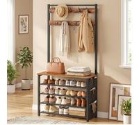 HOOBRO Porte-Manteau, Vestiaire, Meuble Entrée avec Étagère à Chaussures à 5 Niveaux, pour Entrée, Industriel, Marron Rustique