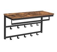 HOOBRO Porte-Manteaux Mural, Étagère de Rangement, Étagère Murale avec 10 Crochets, Vestiaire, Étagère Suspendue avec Tringle, 80 x 30 x 42 cm, pour entrée, Salon, Marron Rustique et Noir EBF12YM01