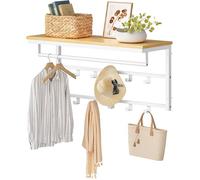 HOOBRO Porte-Manteaux Mural, Étagère de Rangement, Étagère Murale avec 10 Crochets, Vestiaire, Étagère Suspendue avec Tringle