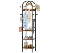 HOOBRO Porte-Manteaux, Portant à Vêtements Arqué avec 12 Crochets, Étagère de Rangement à 3 Niveaux pour Vêtements, Chapeaux, Sacs et Accessoires, Entrée, Chambre, Marron Rustique et Noir EBF40YM01