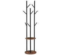 HOOBRO Porte-manteaux Sur Pied, Portant à vêtements, Vestiaire avec 8 Crochets et 2 étagères, pour Vêtements, Chapeaux, Sacs, Entrée, Couloir, Style Industriel, Marron Rustique et Noir EBF33YM01