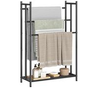 HOOBRO Porte-Serviettes sur Pied Autoportant, Étagère de Rangement à 3 Niveaux en Forme d’Échelle, Grille Inférieure et Pieds Réglables, pour Salle de Bain, Chambre, Salon, Noir EBK09LB01