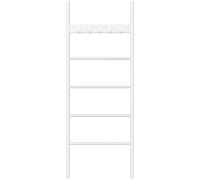 HOOBRO Porte-Serviettes sur Pied, Étagère Échelle, 5 Amovibles Crochets, 60 x 2 x 177 cm, pour Serviette, Couverture, Vêtement, Foulard, Style Industriel, Gain de Place, Blanc EWW60CJ01