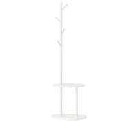 HOOBRO Portemanteau en L avec 4 Crochets, Portant à Vêtements avec 2 Étagères de Rangement, Autoportant, Vestiaire, pour Vêtements, Chapeaux, Sacs, Entrée, Couloir, Salon, Chambre, Blanc EWT50YM01