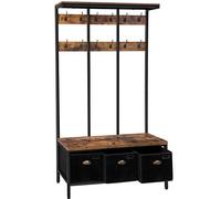 HOOBRO Portemanteau, Meuble d’entrée, Vestiaire avec 12 Crochets, 3 Coffres de Rangement, Banc à Chaussures, Portant à Vêtements, Stable, Style Industriel, pour Entrée, Salon, Chambre EBF33MT01