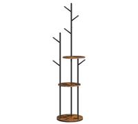 HOOBRO Portemanteau pour couloir, porte-manteau autoportant avec 6 crochets et 3 étagères de rangement, arbre d'entrée pour chambre à coucher, bureau, industriel, rustique marron et noir EBF36YM01