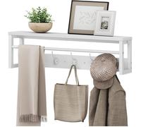 HOOBRO Portemanteaux Mural, Étagère de Rangement Suspendue avec Barre et 5 Crochets, Ranger Parapluie, Chapeau et écharpe, Blanc