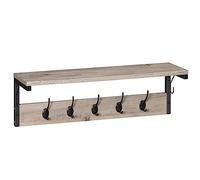 HOOBRO Portemanteaux Mural, Portemanteaux Patères, Étagère Murale avec 7 Crochets, Portant à Vêtement, Étagère Rangement, pour Entrée, Chambre, Salle de Bain, Grège et Noir EBG16YM01