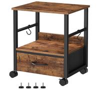 HOOBRO Support d'Imprimante 2 Niveaux, Tiroir et 2 Crochets S, Table d'Imprimante sous Bureau, Étagère de Rangement, Roues et Pieds Réglables, pour Salon, Chambre, Marron Rustique et Noir EBF20PS01