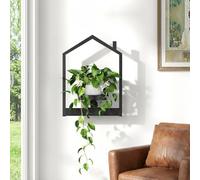 HOOBRO Support Plantes Intérieur, Étagère Plante Murale avec Soucoupe Amovible, Support Métallique en Forme de Petite Maison, pour Décoration Intérieure/Extérieur Abrité, Noir EBK08HJ01
