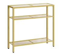 HOOBRO Table Console en Verre, 75 cm Table d'Entrée avec Trois Étagères, Bout de Canapé en Verre Trempé, Robuste, Montage Facile, pour Salon, Entrée, Couloir, Doré et Transparent EGD21XG01G1