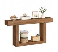 HOOBRO Table Console Extensible, Table d'Entrée, Marron | Table d'Appoint Fine, Base en U Renforcée, Derrière le Canapé, pour Salon, Entrée, Couloir