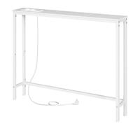HOOBRO Table Console Fine 100 cm, Bout de Canapé avec Multiprise, Table d’Entrée, Console Meuble Adaptée Derrière Le Canapé, pour Salon, Couloir, Cadre en Métal, Blanc EWW52CXG01G1