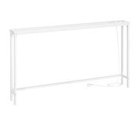 HOOBRO Table Console Fine 140 cm, Bout de Canapé avec Multiprise, Table d’Entrée, Console Meuble Adaptée Derrière Le Canapé, pour Salon, Couloir, Cadre en Métal, Blanc EWW145CXG01