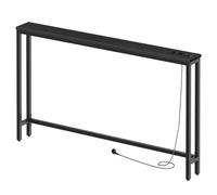 HOOBRO Table Console Fine 140 cm, Bout de Canapé avec Multiprise, Table d’Entrée, Console Meuble Adaptée Derrière Le Canapé, pour Salon, Couloir, Cadre en Métal, Noir EBB145CXG01