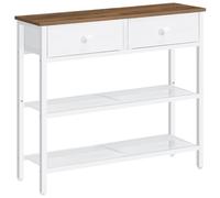 HOOBRO Table Console Longue, Console Meuble Industriel, Bout de Canapé avec 2 tiroirs en Non-tissé, Table d’Entrée à 3 étagères Ouvertes, Chambre, Blanc et Noyer EWH72XG01