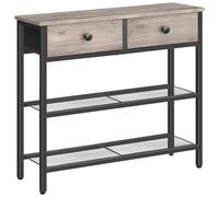 HOOBRO Table Console Longue, Console Meuble Industriel, Bout de Canapé avec 2 tiroirs en Non-tissé, Table d’Entrée à 3 étagères Ouvertes, Chambre, Gris Patiné et Noir EBG72XG01