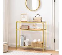 HOOBRO Table Console, Table d'Appoint avec 2 Étagères, Table Canapé, pour Couloir, Entrée, Salon, Chambre et Bureau,Doré