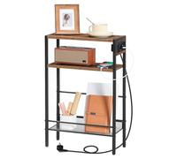 HOOBRO Table d’Appoint avec multiprise, 1 Prise Standard et 2 Ports USB, Table Basse avec barrières surélevées, pour Salon, Chambre, Marron Rustique, Noir EBF102CBZ01