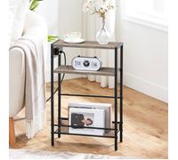 HOOBRO Table d’Appoint avec multiprise, Table de Chevet à 3 Niveaux, 1 Prise Standard et 2 Ports USB, avec Barrières Séparées, Gris